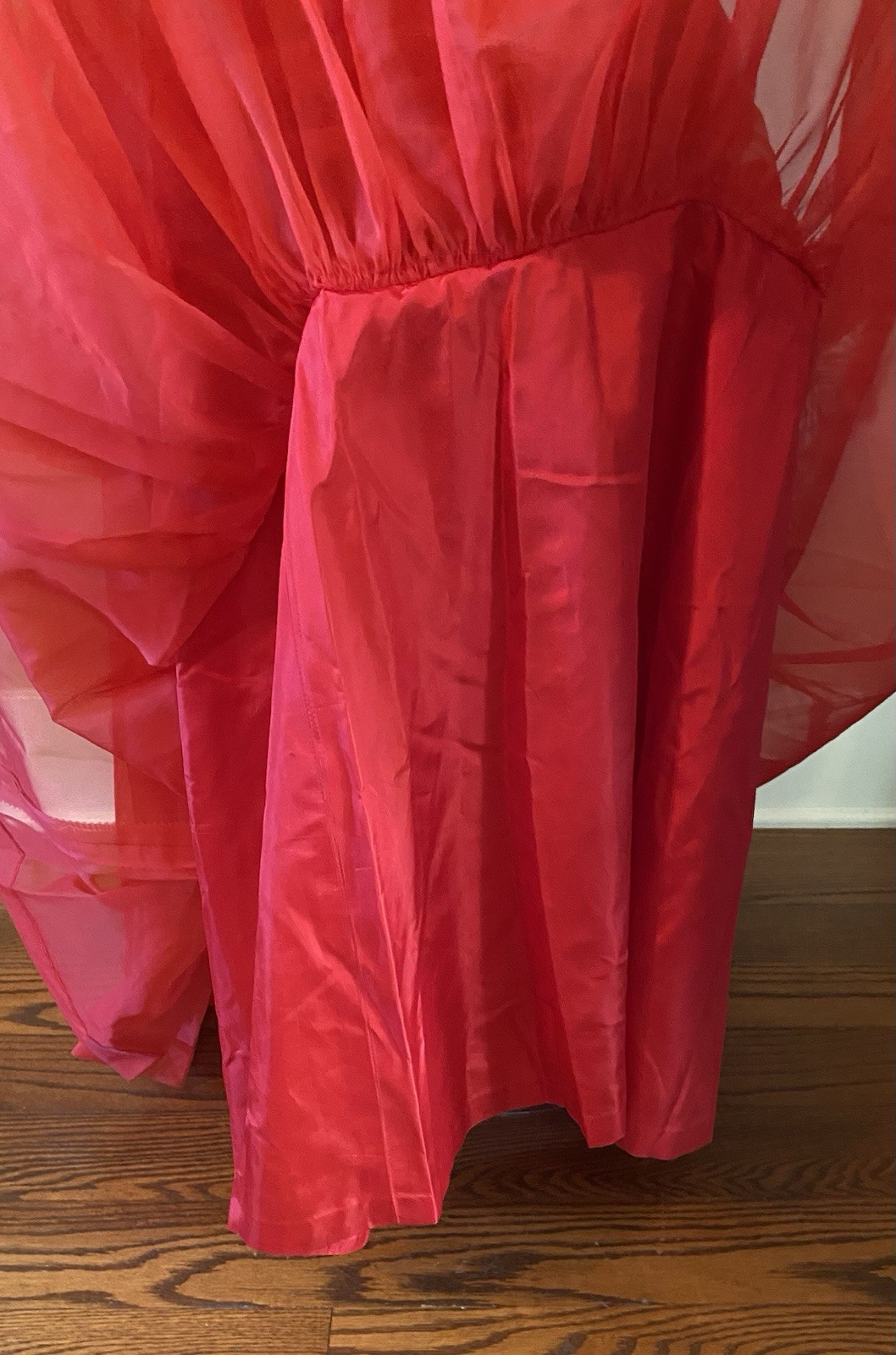 VTG 50s Red Chiffon Strapless Evening Cocktail Prom Gown Dress XS