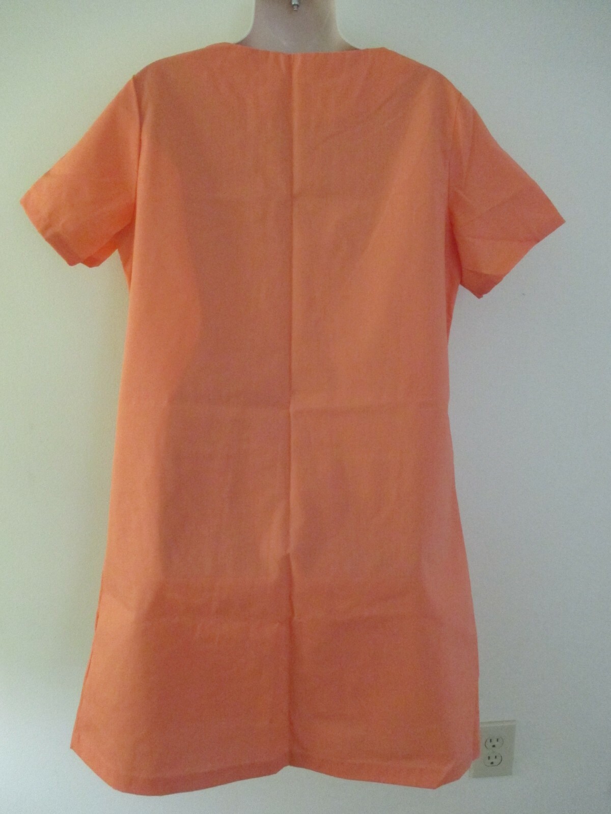 VINTAGE ORANGE HOUSE DRESS ZIP FRONT ORANGE EMBROIDERED POCKETS SZ 14 UNION MADE