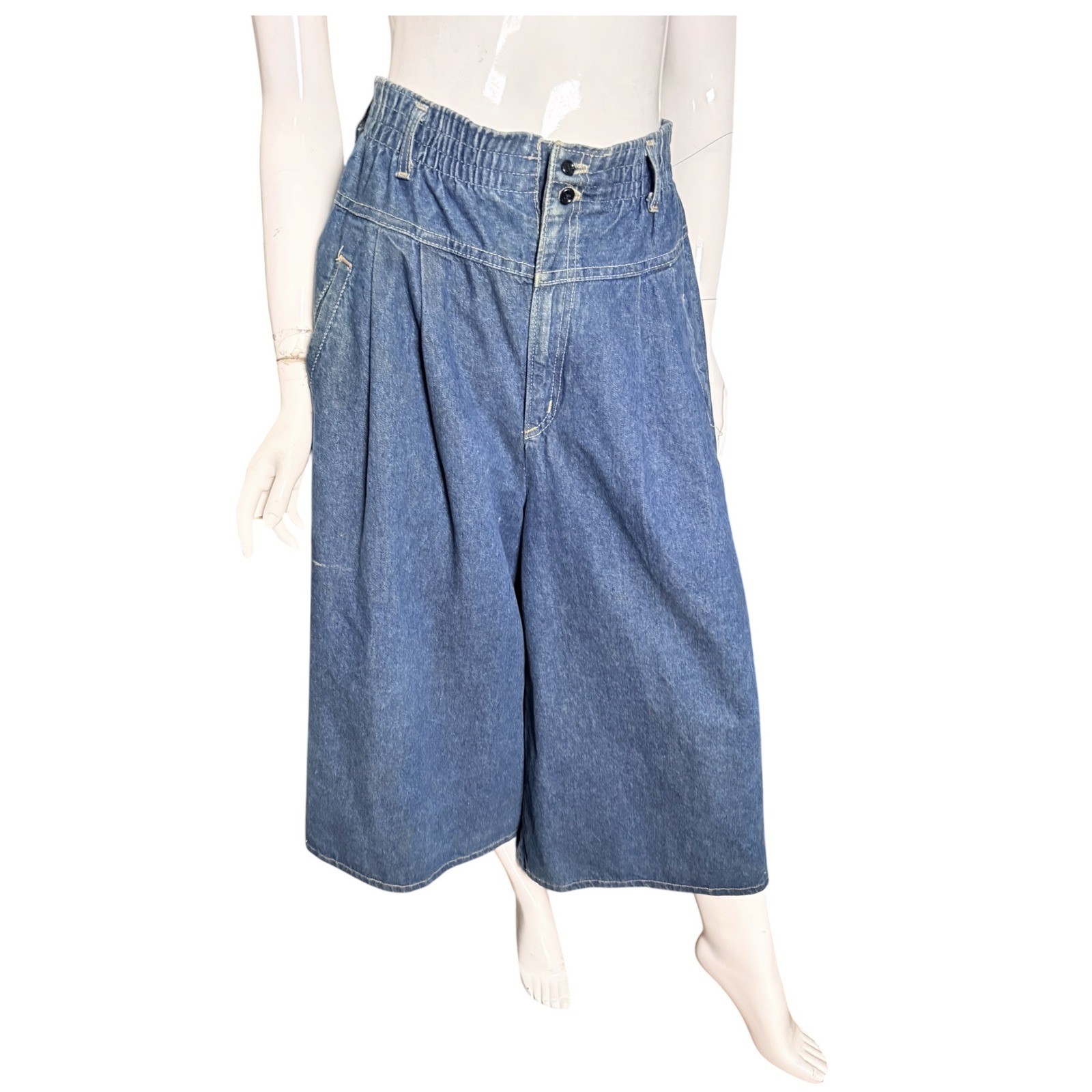 Vintage Complements Denim Culottes Wide Leg Gaucho Pants High Rise Blue USA boho