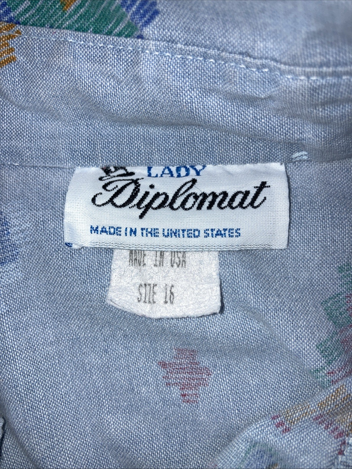 Vintage 90s Lady Diplomat Size 16 Blue Southwest Short Sleeve FAIR