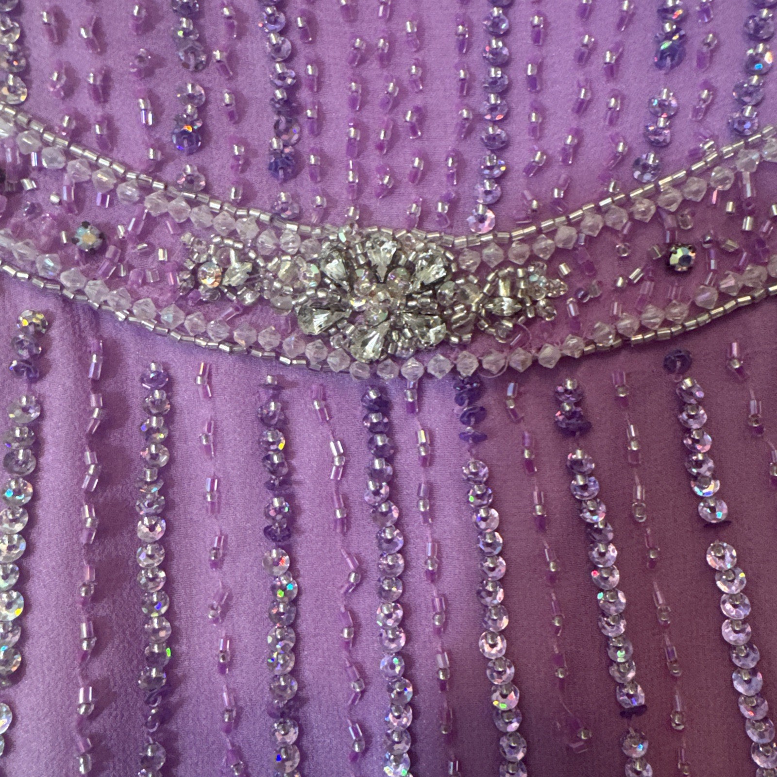 Vintage Y2K Formal Dress Purple Beaded Sequins Lavender Gown By XCite Women’s 12