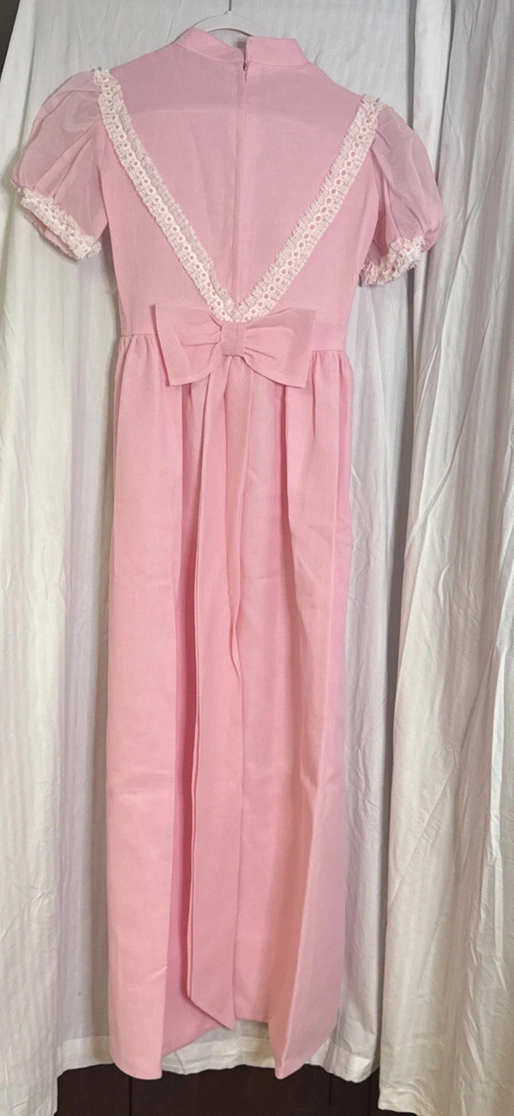VTG Prairie Dress Maxi Lace ILGWA Bubblegum Pink Formal Prom Wedding 26”W