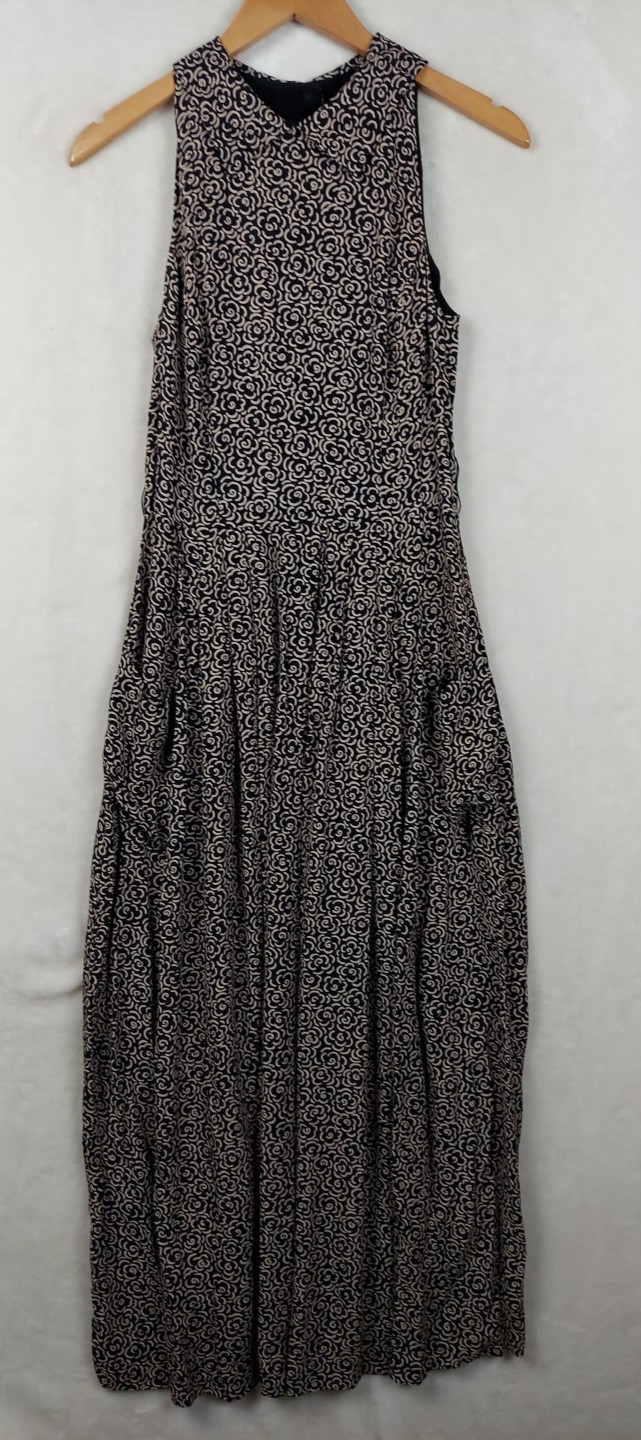 VTG 70s Elizabeth Wayman Maxi Dress Womens 4 Floral Collared Pleated Pockets USA
