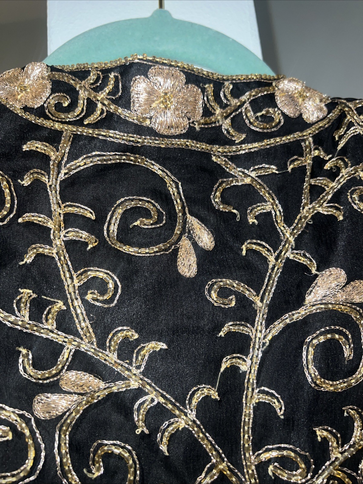 NWT 80s Laurence Kazar NY Vtg Glamour Gold Black Embroidered Jacket Silk Sz PL