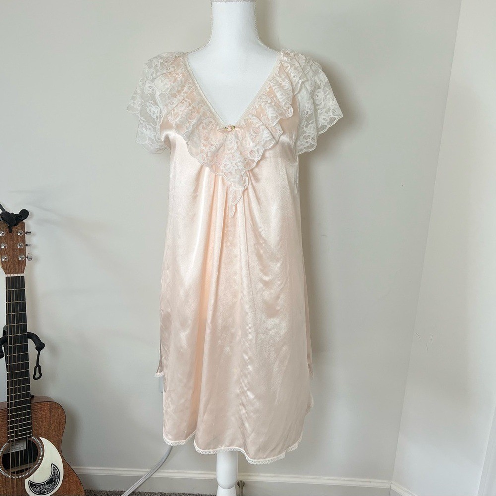 Lily of France Vintage 80-90s Pink Lace Nightgown Slip Soft Girl Ruffle 🌸
