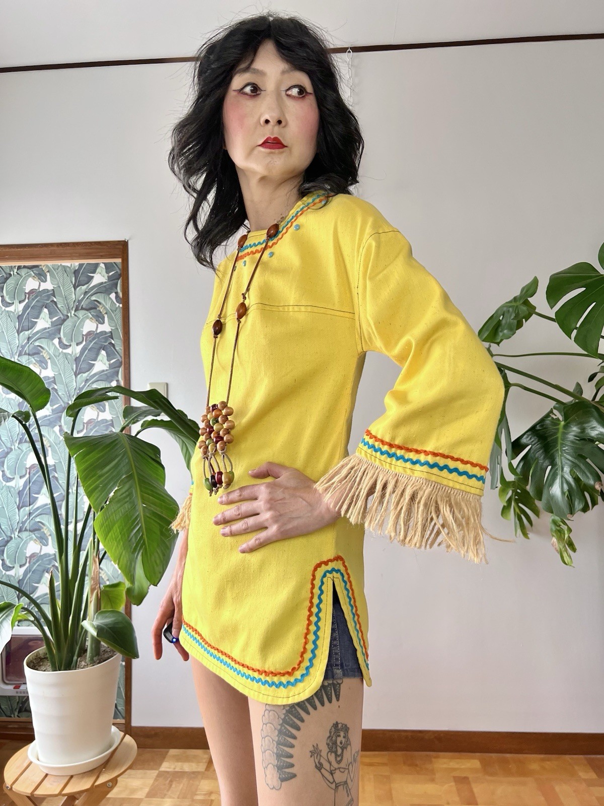 VTG 60s 70s Trivia By Charm Of Hollywood MOD Hippie Fringe Cotton Tunic XS/S