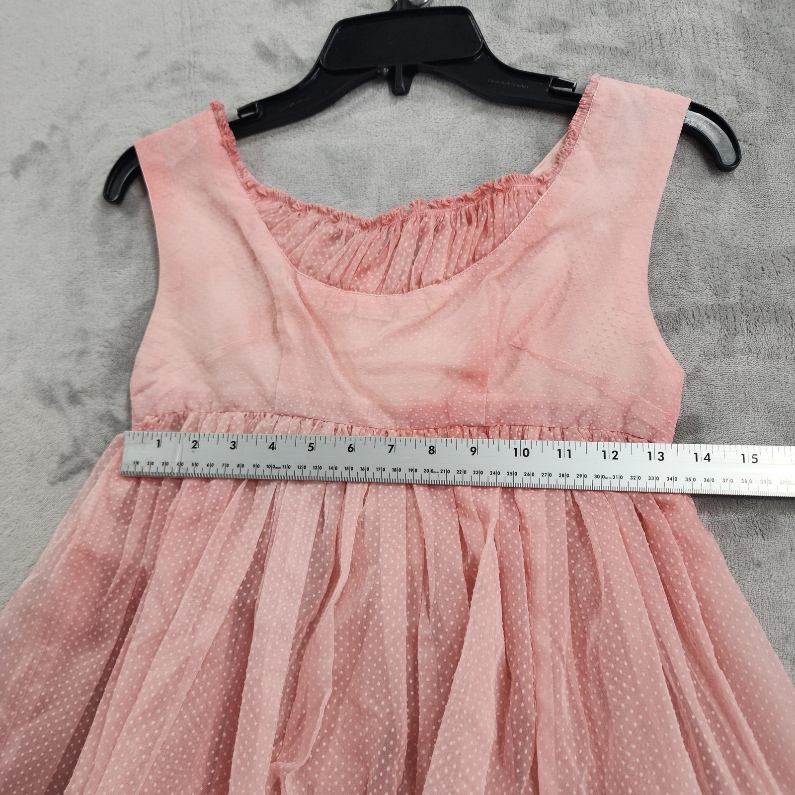 Vintage Lingerie Set Women XS Pink Swiss Dot Babydoll Nightie Bow Ruffle Bloomer