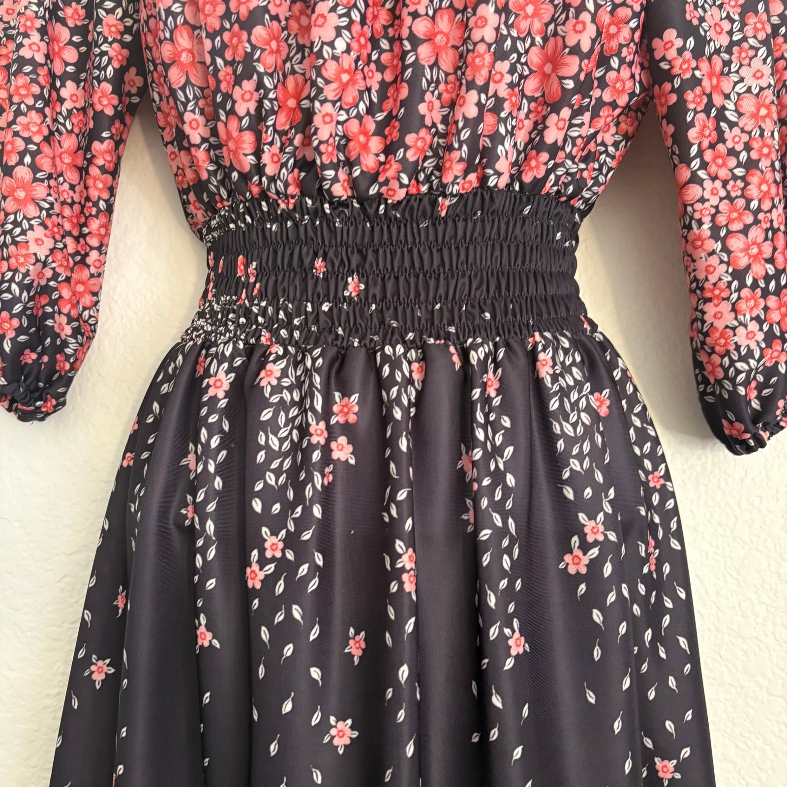 Ja Na of Hawaii Vintage Cherry Blossom Floral Maxi Dress Medium Bohemian