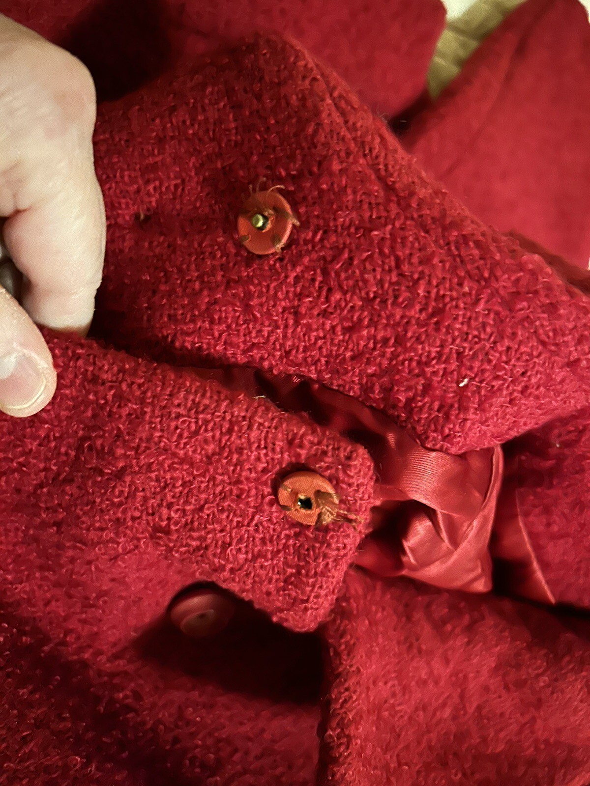 Vintage 1960’s Red Boucle Coat Long Med/Lg Valentine’s ILGWU label Made in USA