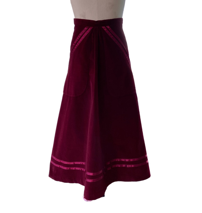 vintage 1970s Brass Plum By Nordstrom Burgundy Velvet Skirt And Vest size 5
