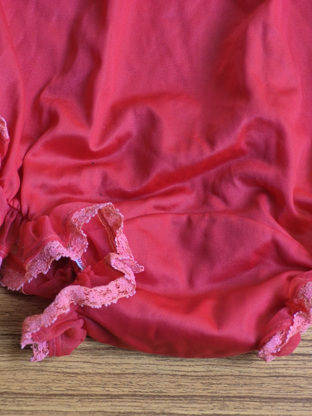 Vintage 70s Jer Marai Red Nylon High Waist Gusset Ruffle Lace Pin Up Panties