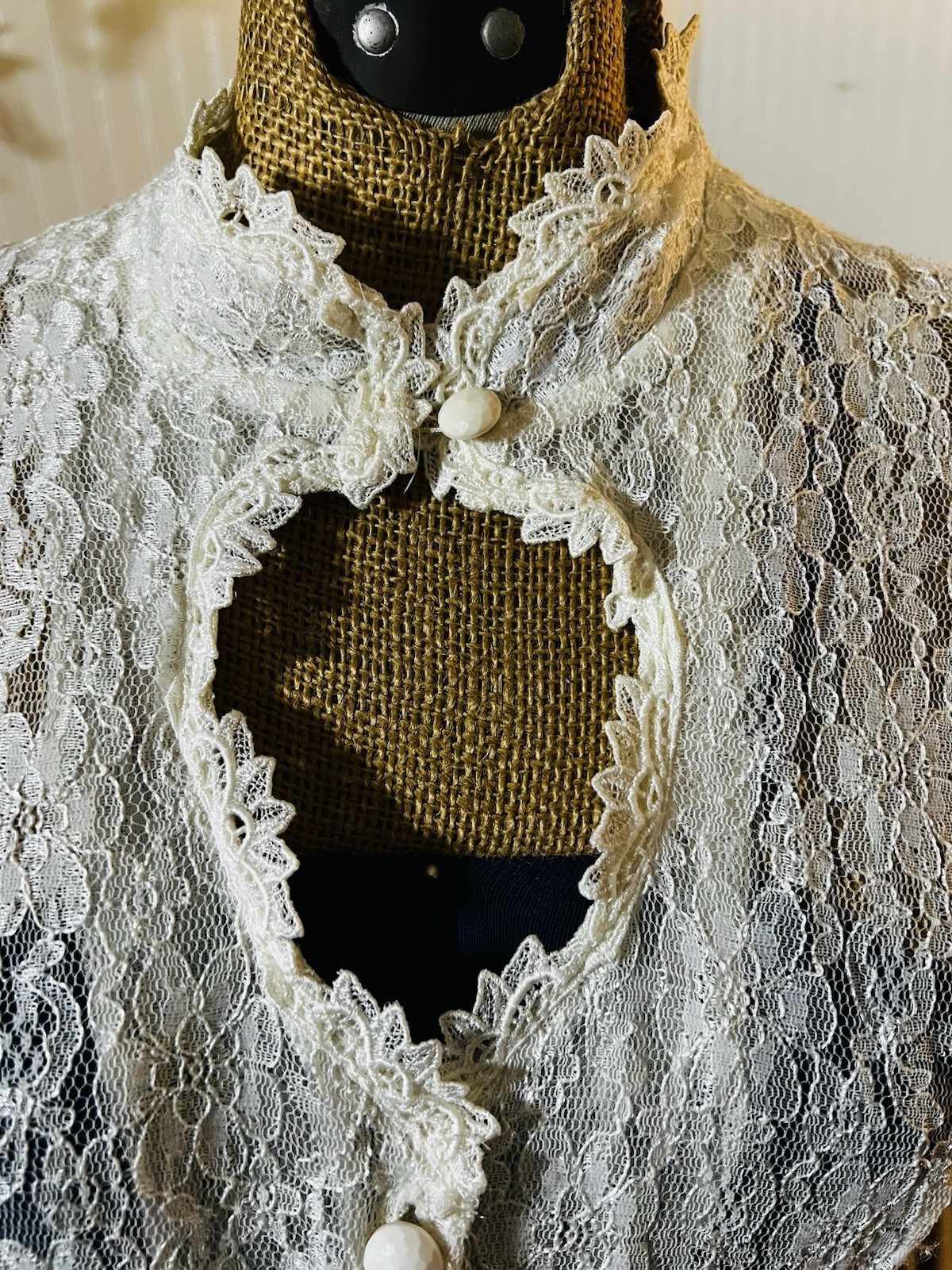 VTG Dawn Joy Fashions Lace Button Down Lace Dress Cottage Core SZ 10-12