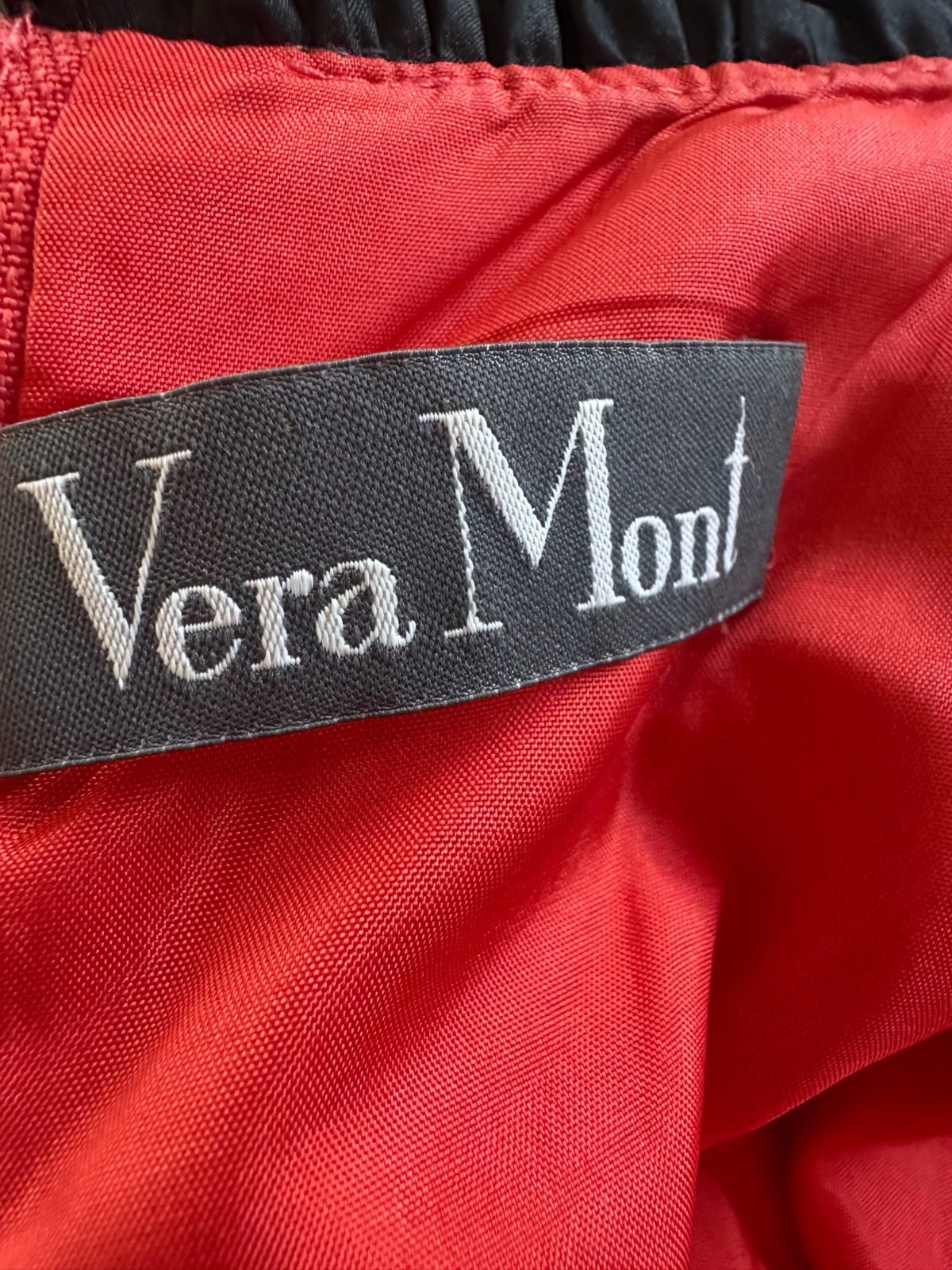 VTG Vera Mont France 42 Red Black Ruched Cocktail Party Dress Pin Up