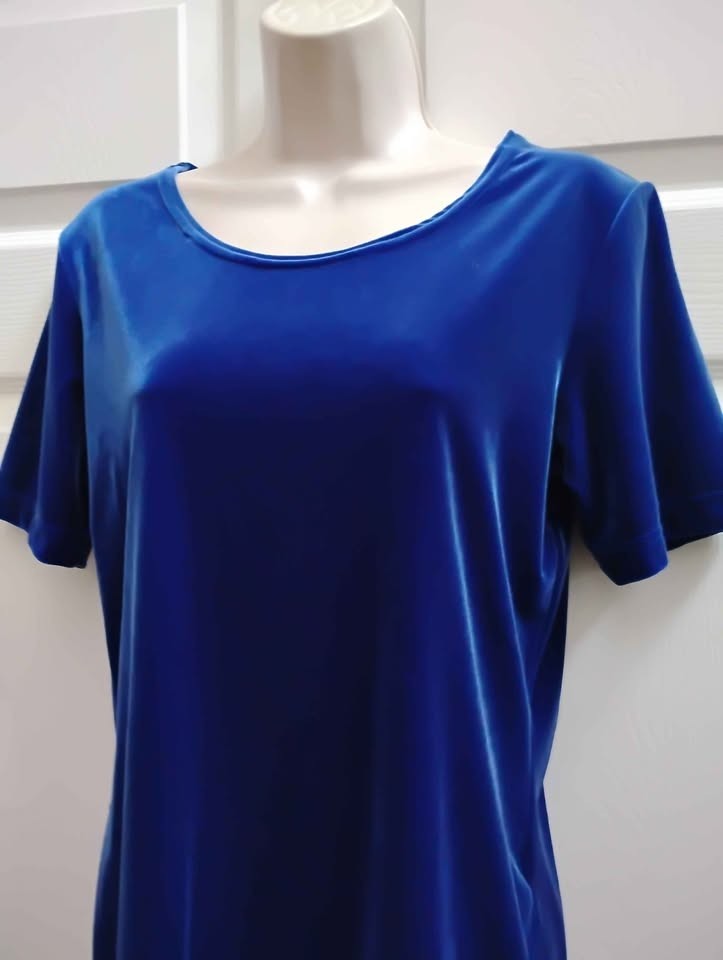 GANTOS Women’s Medium Blue Velvet Top Short Sleeves Round Neck Vintage New