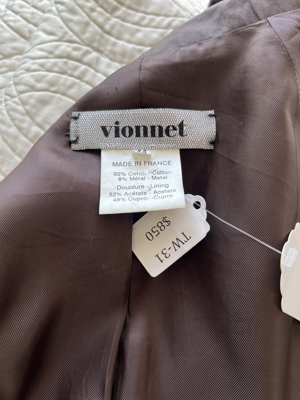 VIONNET VINTAGE! Dark Brown Cotton/Metal Belted Lined Trench Coat Sz EU 44