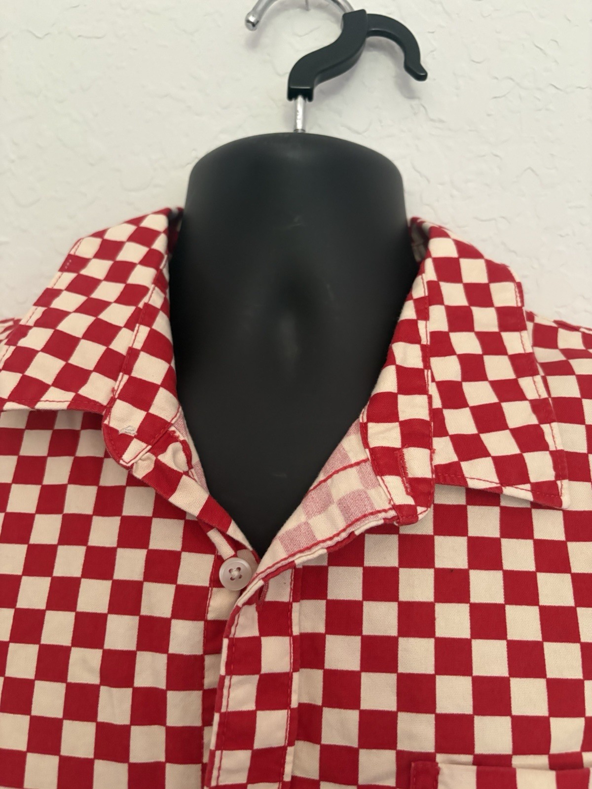 Vans Mens Classic Red Checkerboard Button Up Cotton Short Sleeve Shirt Size Lg