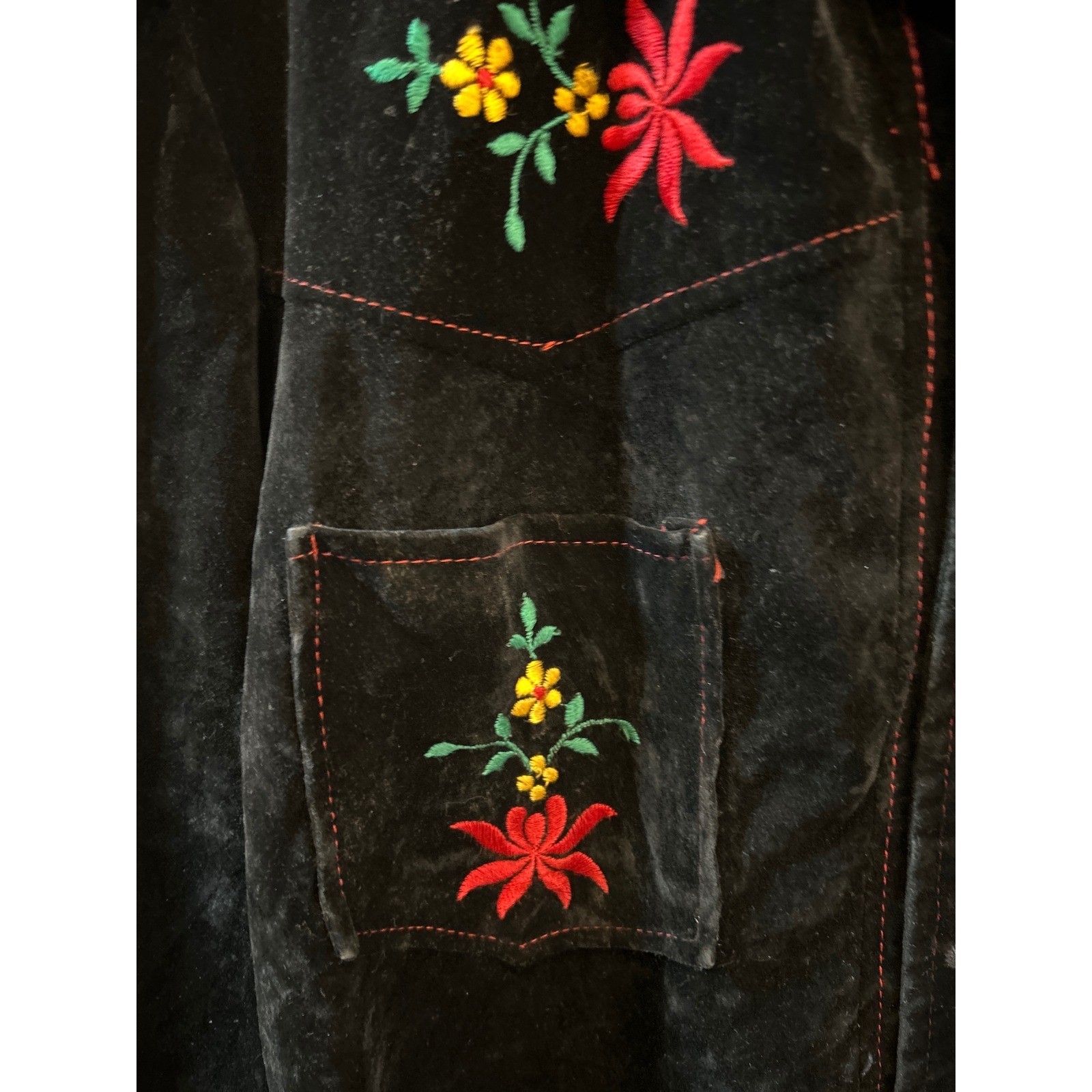 Vintage 70 Embroidered Dagger Collar Velvet Western Jacket Cowgirl Boho Festival