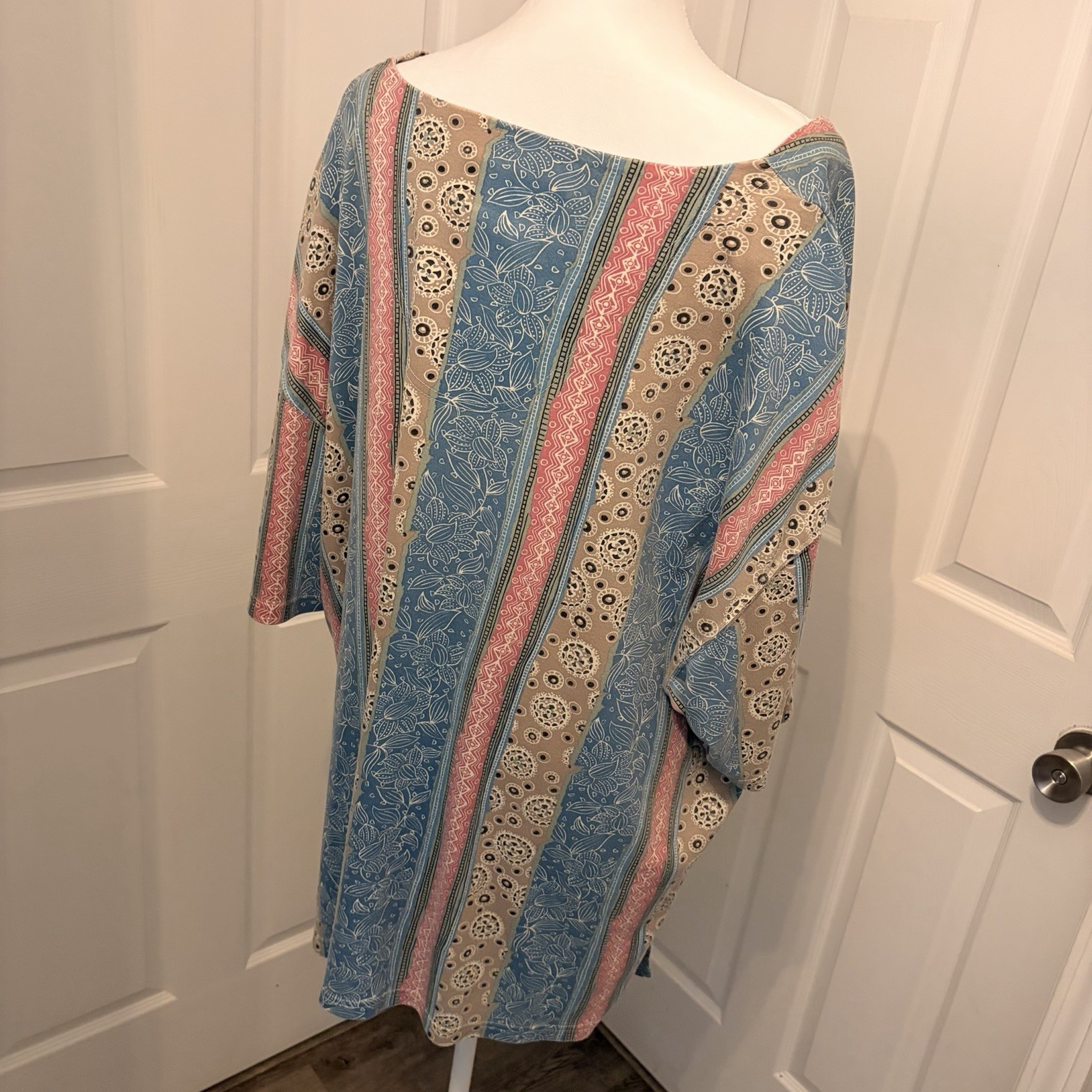 Vtg 90s Jacque & Koko Tunic Blouse 26/28 3X 4X Patchwork Vertical Print Boho EVC