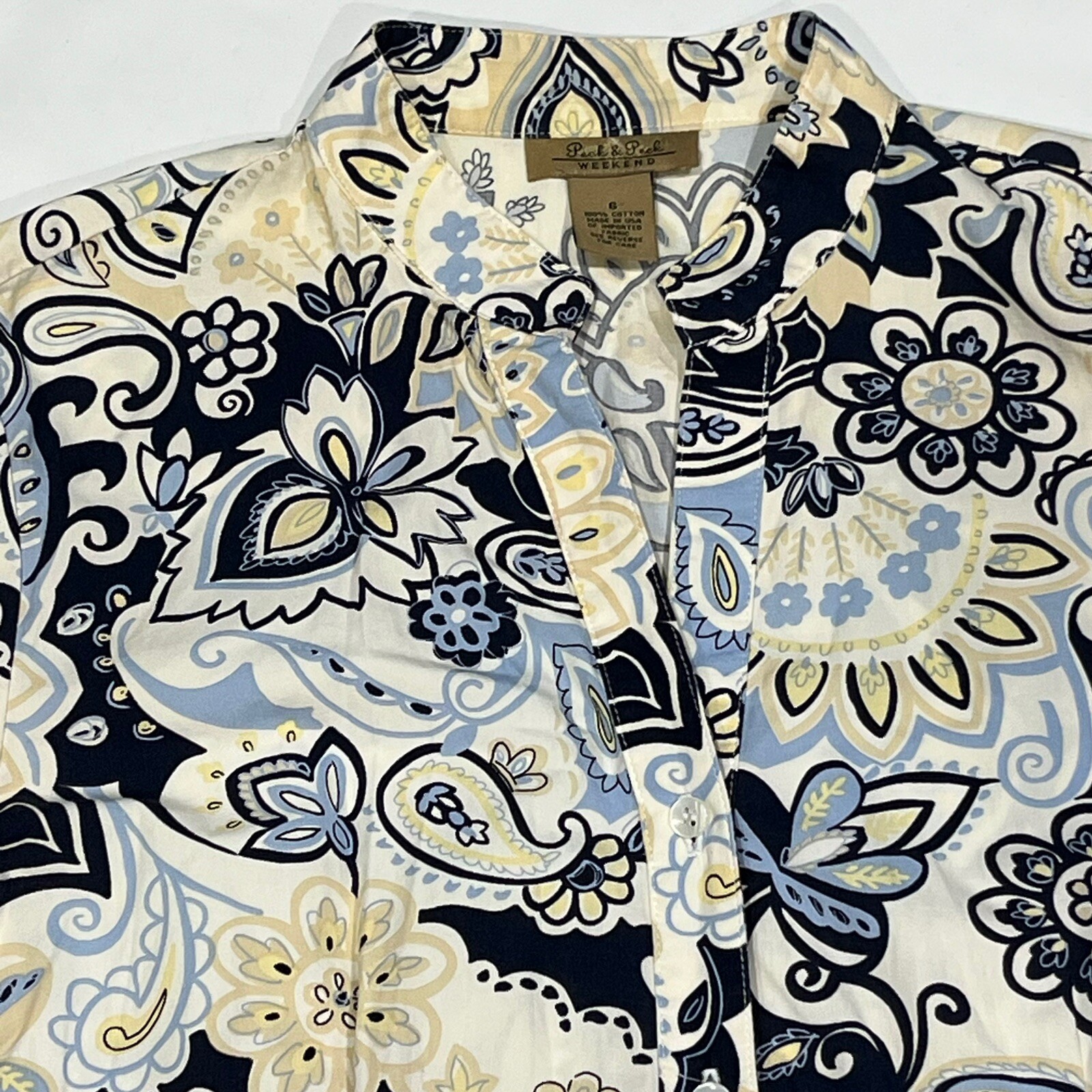 Vintage 70s Peck And Peck Weekend Floral Paisley Long Tunic Button Up Shirt SZ 6