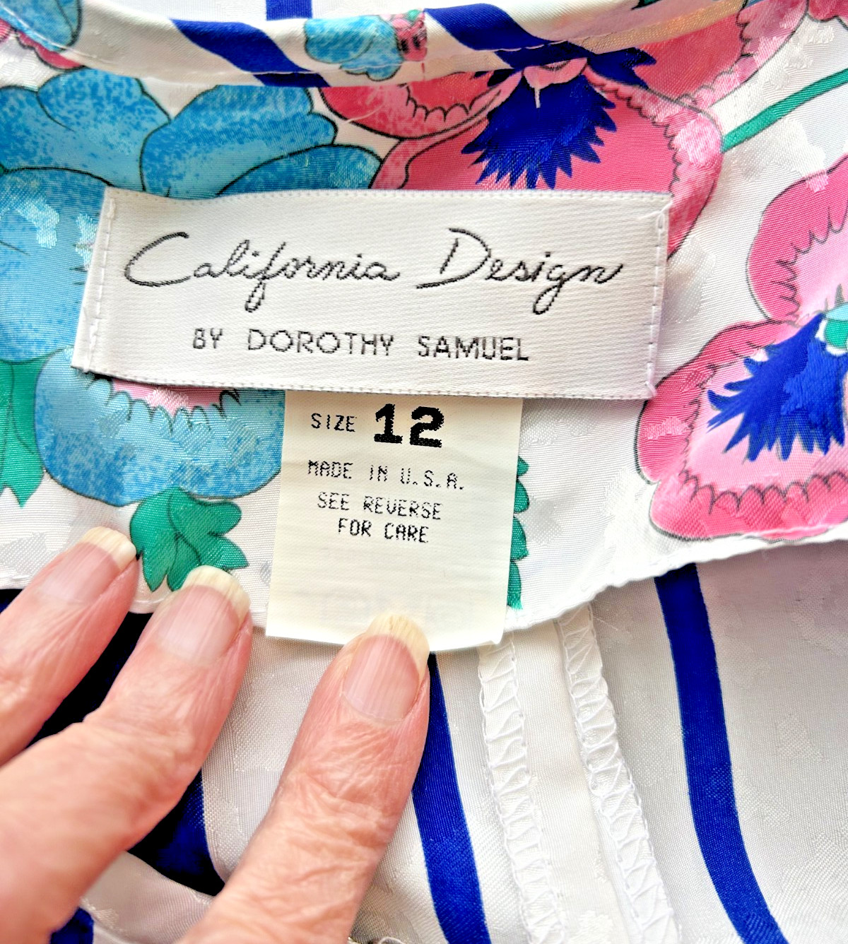 Silky Garden Pansy Print Calif Designs Dorothy Samuel 1980s does 40s Dress M