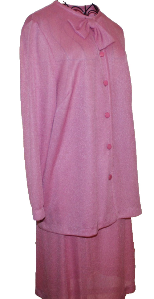Vintage 80s BLAIR Pink Knit 2-Piece Set Cardigan & Midi Skirt Sz L Made in USA