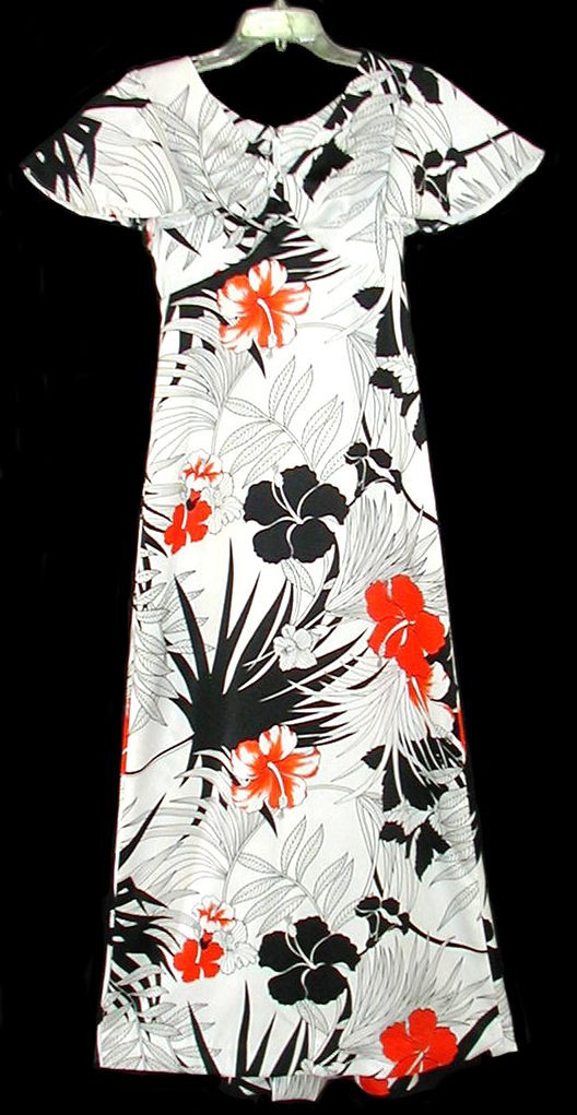 Vin 60-70’s Sz XXS HOLO-HOLO Flared Full Length Hawaiian DressPoly Black/White