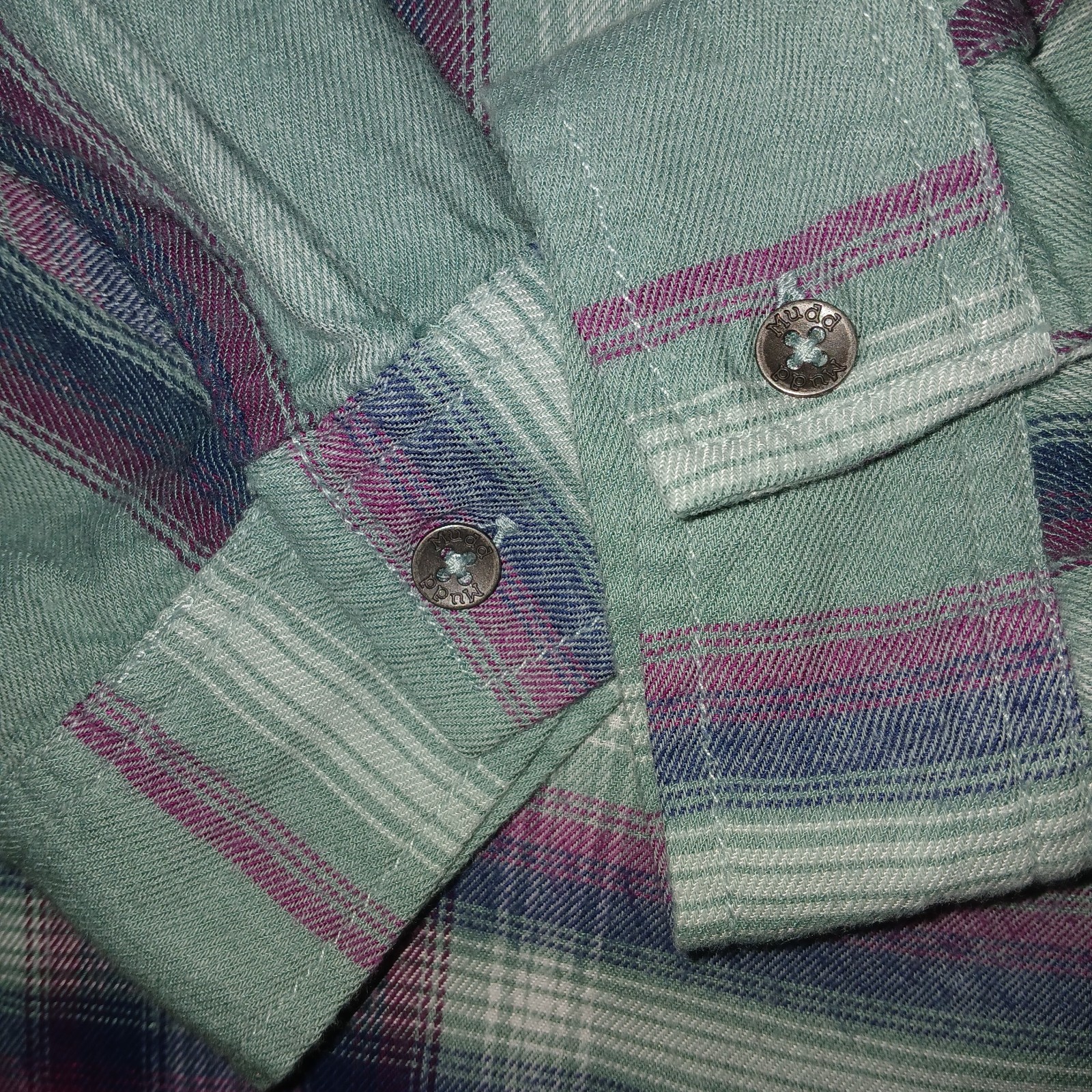 Mudd VTG Flannel Sz. XL Womens Tie Up V Neck Green Plum Plaid Soft Hippie Shirt