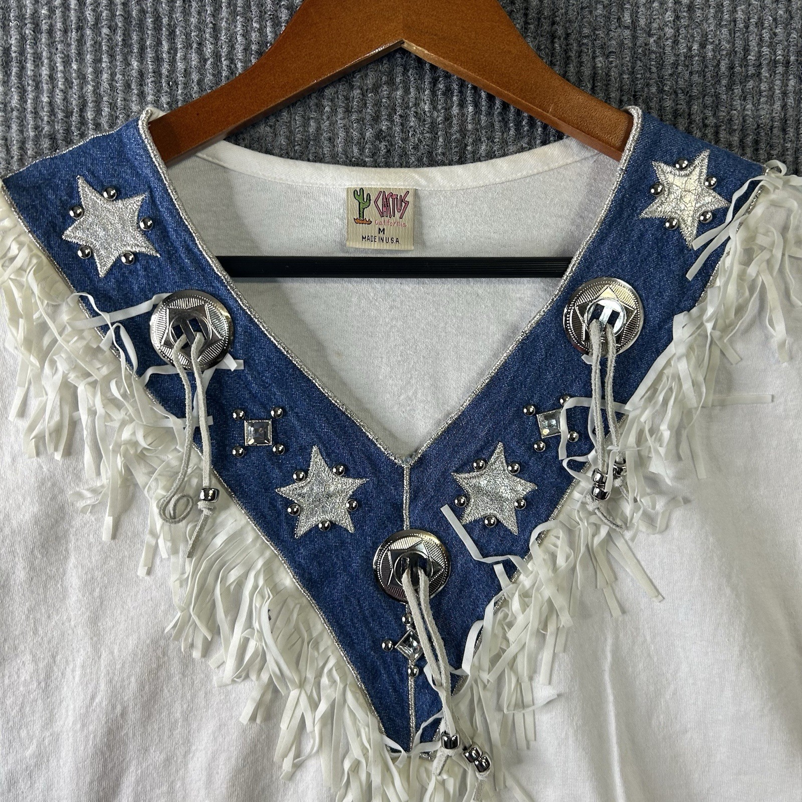 Vintage Western Shirt Women’s Medium V Neck Cactus Made In USA