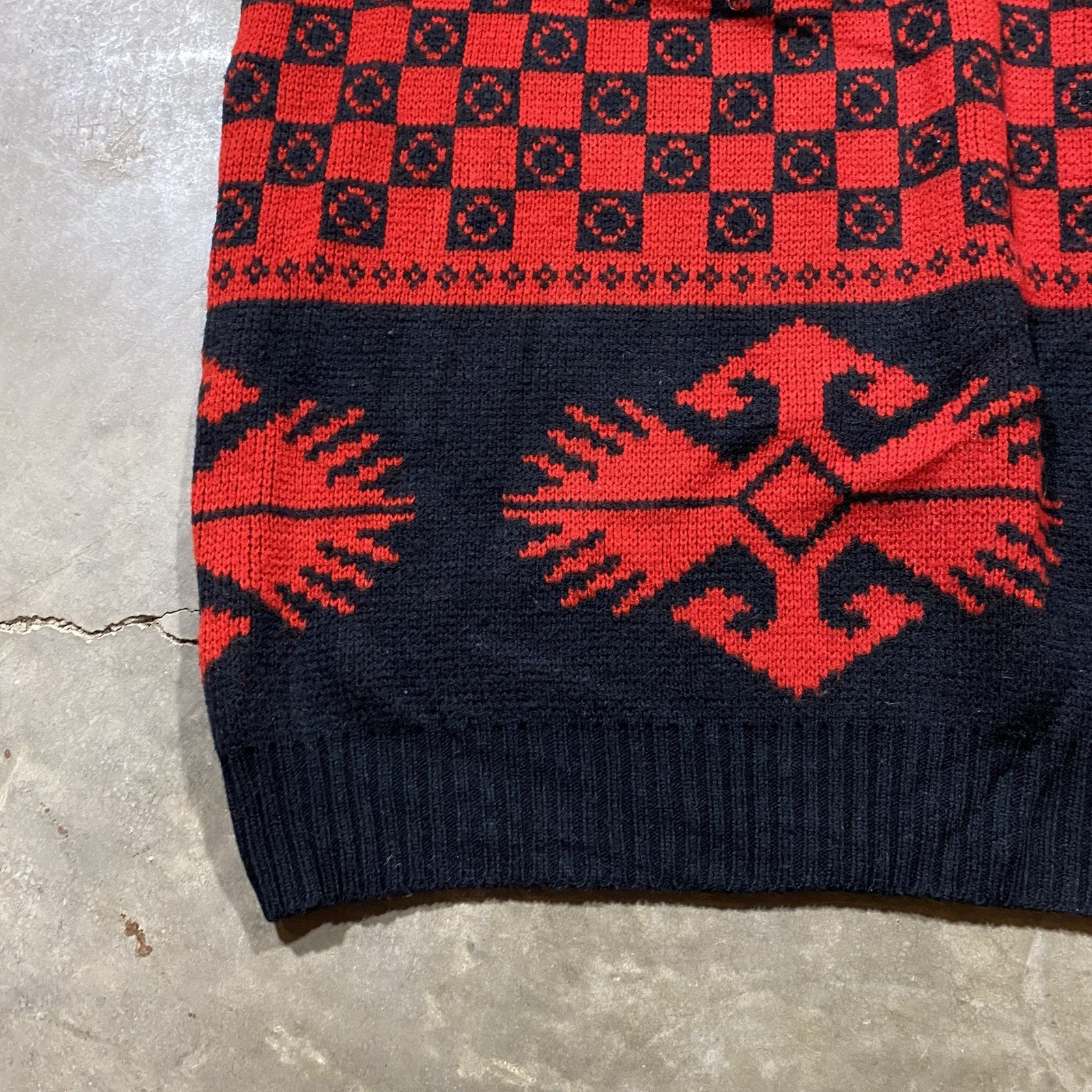 Vintage 80s Dressy Tessy Sweater Dress S Red Black Geometric Knit Taiwan ROC