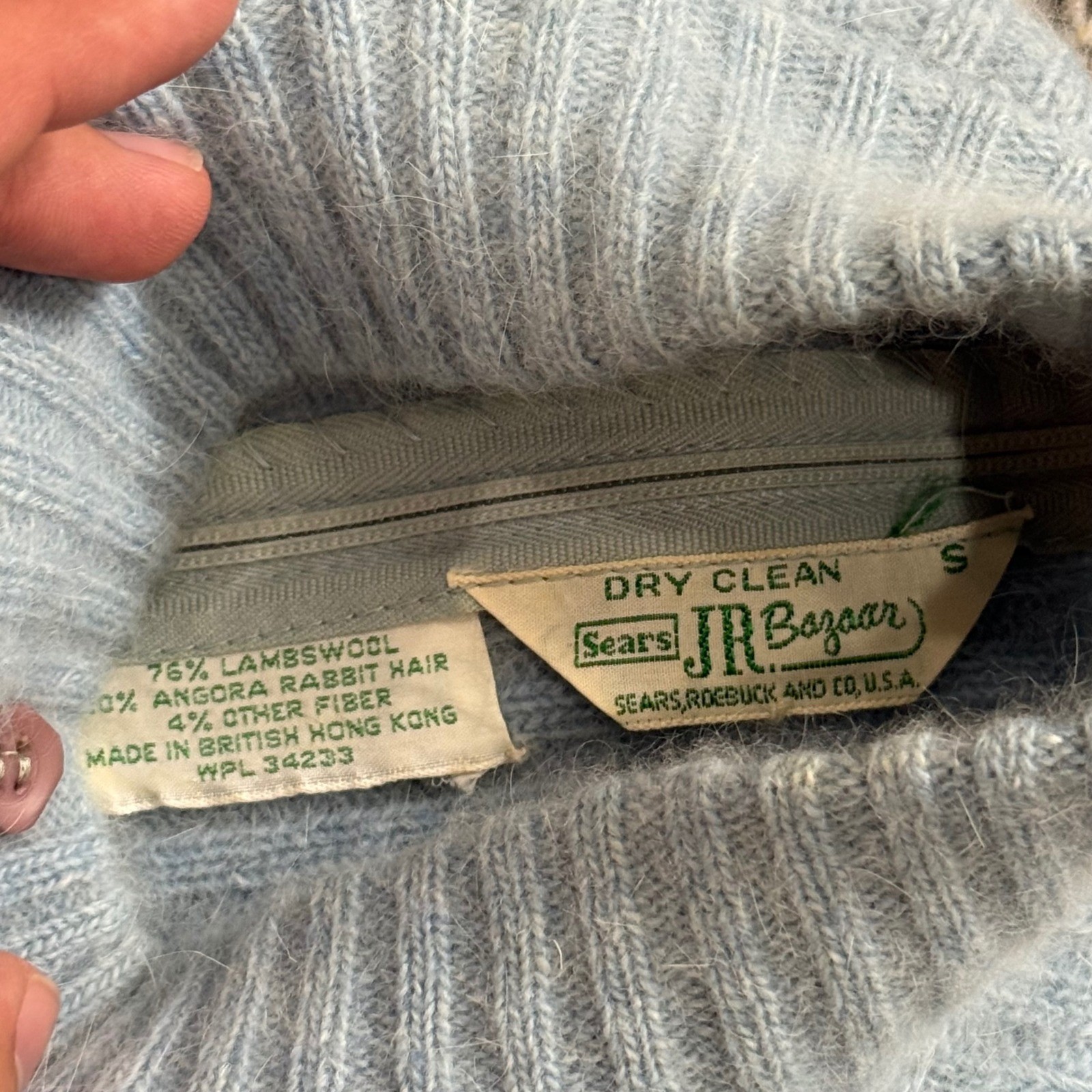 Vintage 70s Sears JR Bazaar Blue Lambswool Mohair-Style Sweater Angora Size S