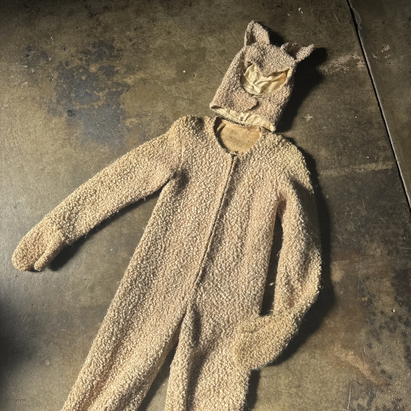 Vintage 1930s 1940s Blonde Curly Mohair Cat / Lamb Outfit Suit & Headpiece Hat