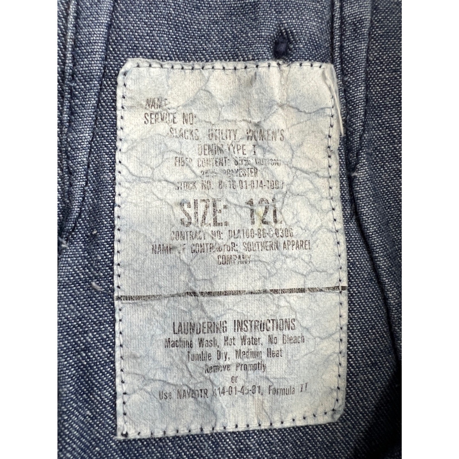 Vintage 1986 US Navy Utility Slacks Denim Hi Waisted Wide Leg Jeans 12L 26×27 G8
