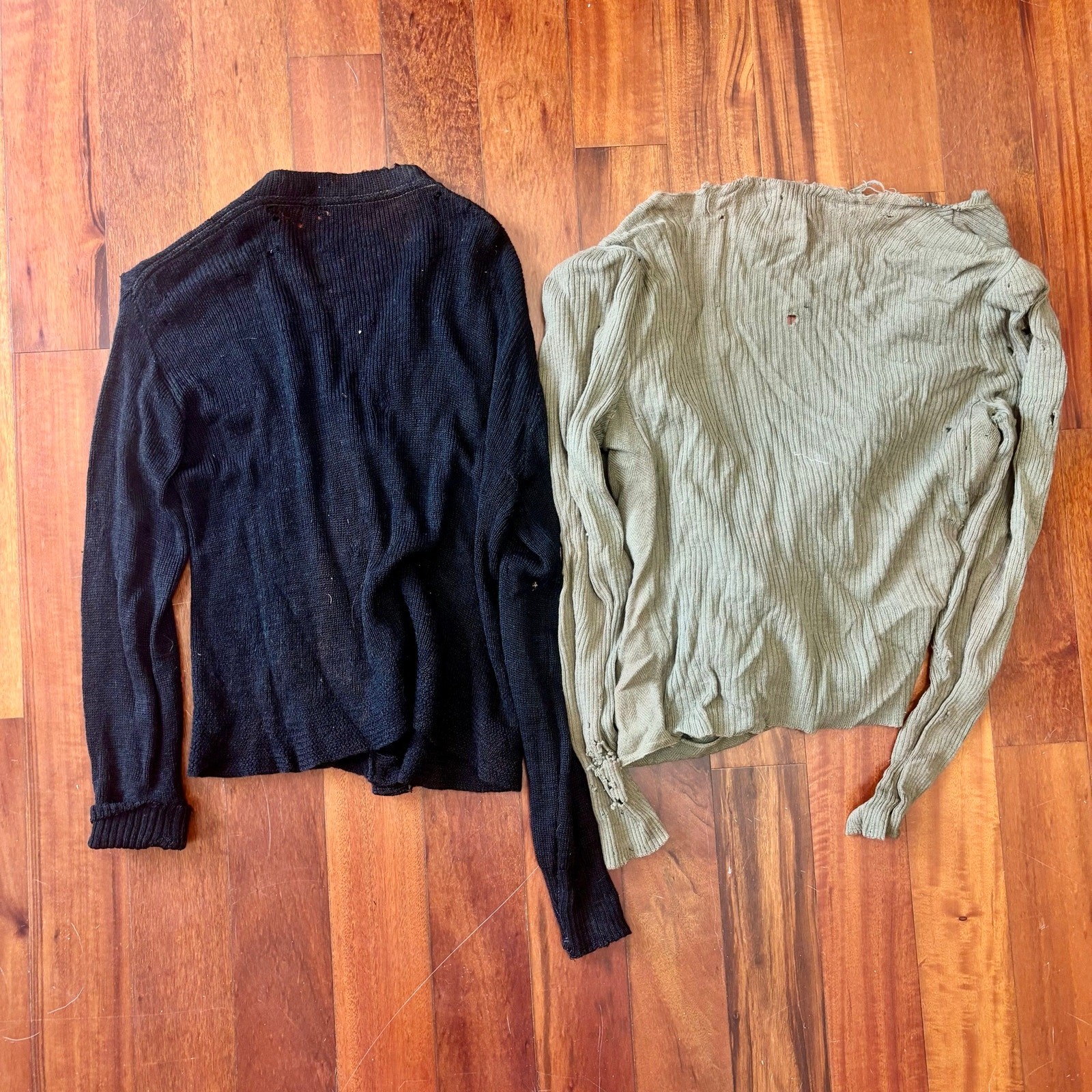 Vintage 1940s Wool Sweater Lot Black Green Wounded Bird As Is Repair Project