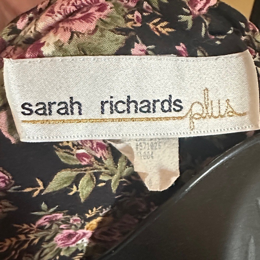 Black Floral Maxi Dress with White Lace Accents, Vintage Sarah Richards Plus 20