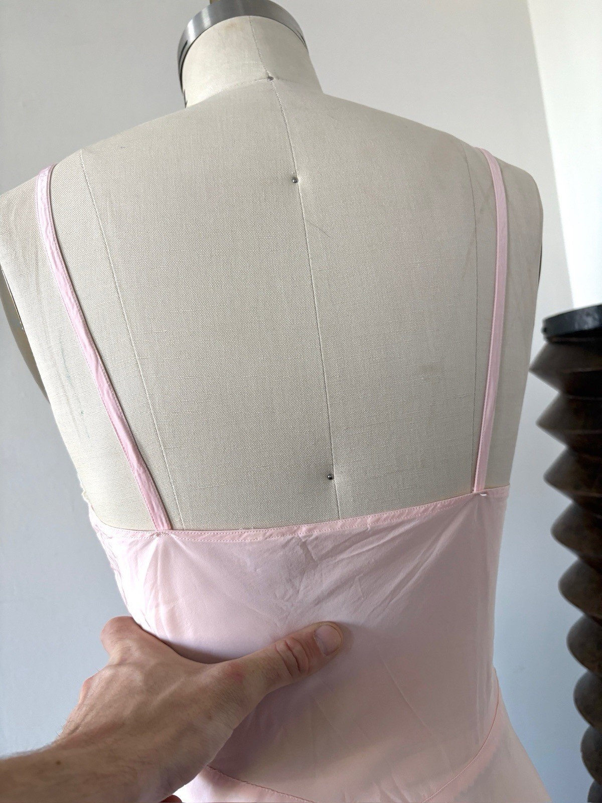 1940s Pink Bias Cut Rayon Slip Dress Floral Embroidery Lace Trim Satin Bow XS