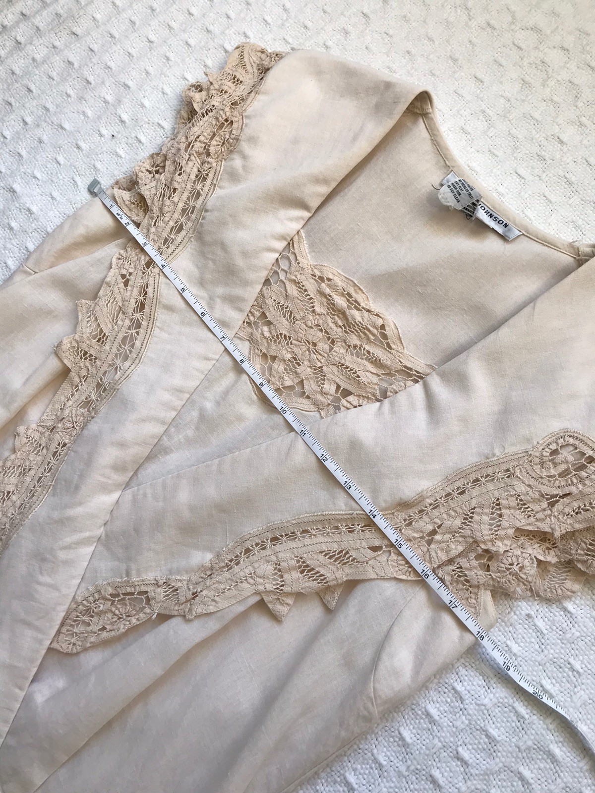 VTG Nancy Johnson Drop Waist Dress Natural Ecru Crochet Lace Pleated Skirt sz 6