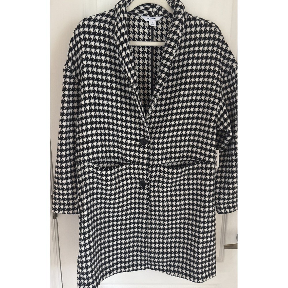 NWT Old Navy Coat Black White Houndstooth Academia Preppy Classic Cozy Sz XS