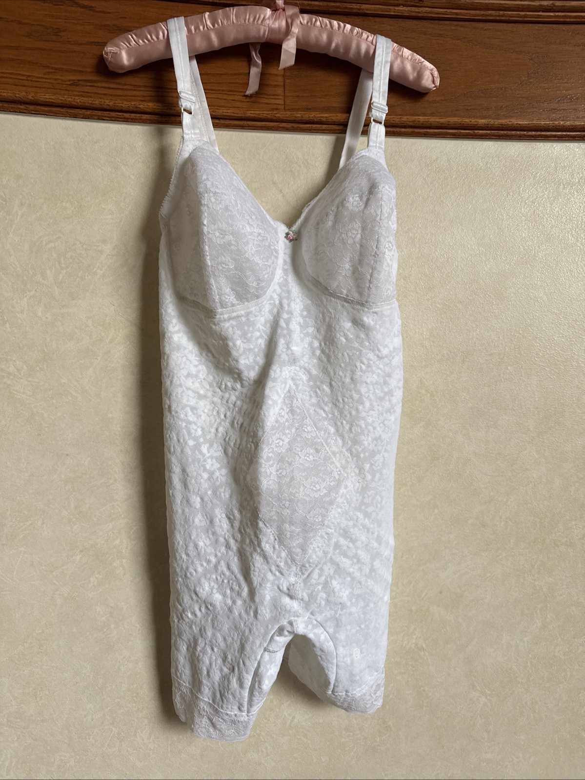 Vintage 38 D Rago All in One Girdle Bodysuit Garters body briefer White Lace