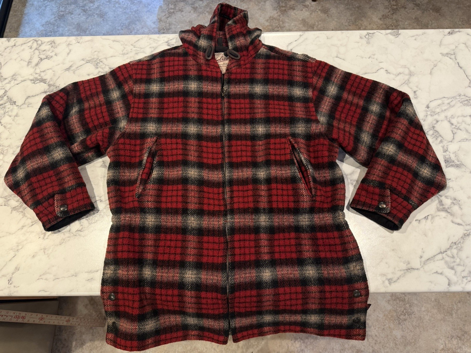 Vintage Woolrich Red Plaid Coat 44 Chest Chore Work Casual Jacket Womens M Men S