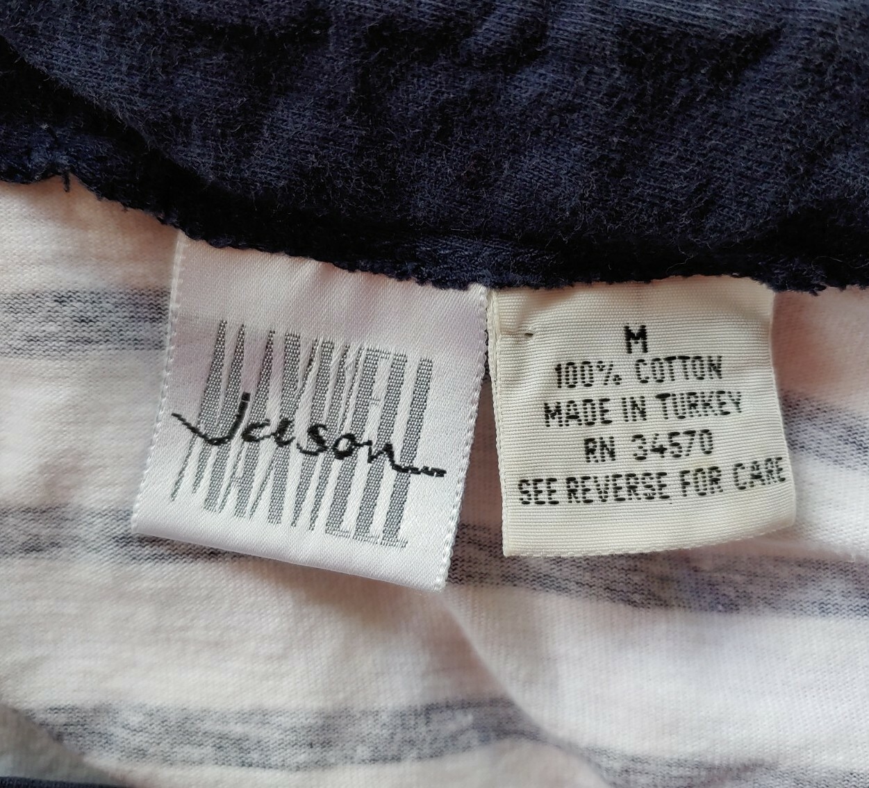 Vintage Jason Maxwell Navy & White Striped Top with Nautical Theme Size Medium