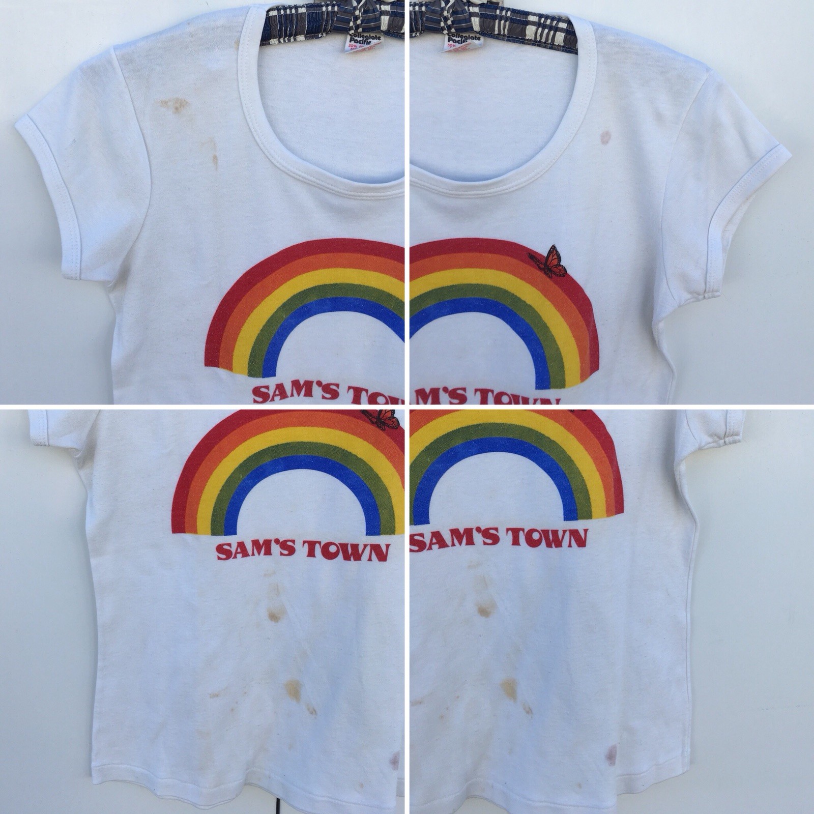 Vintage SAMS TOWN Rainbow Graphics W/ Butterfly T Shirt 70s 80s Misses Large