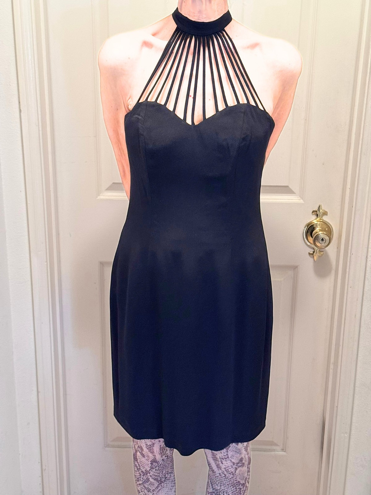 Vintage 90s Nina K Black Halter Neck Cocktail Sheath Dress Size 10