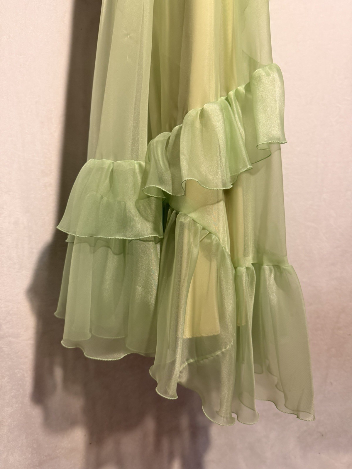 Vtg Mint Green Puffy Long Sleeve Maxi Cottagecore Prairie Ruffles Rare Dress