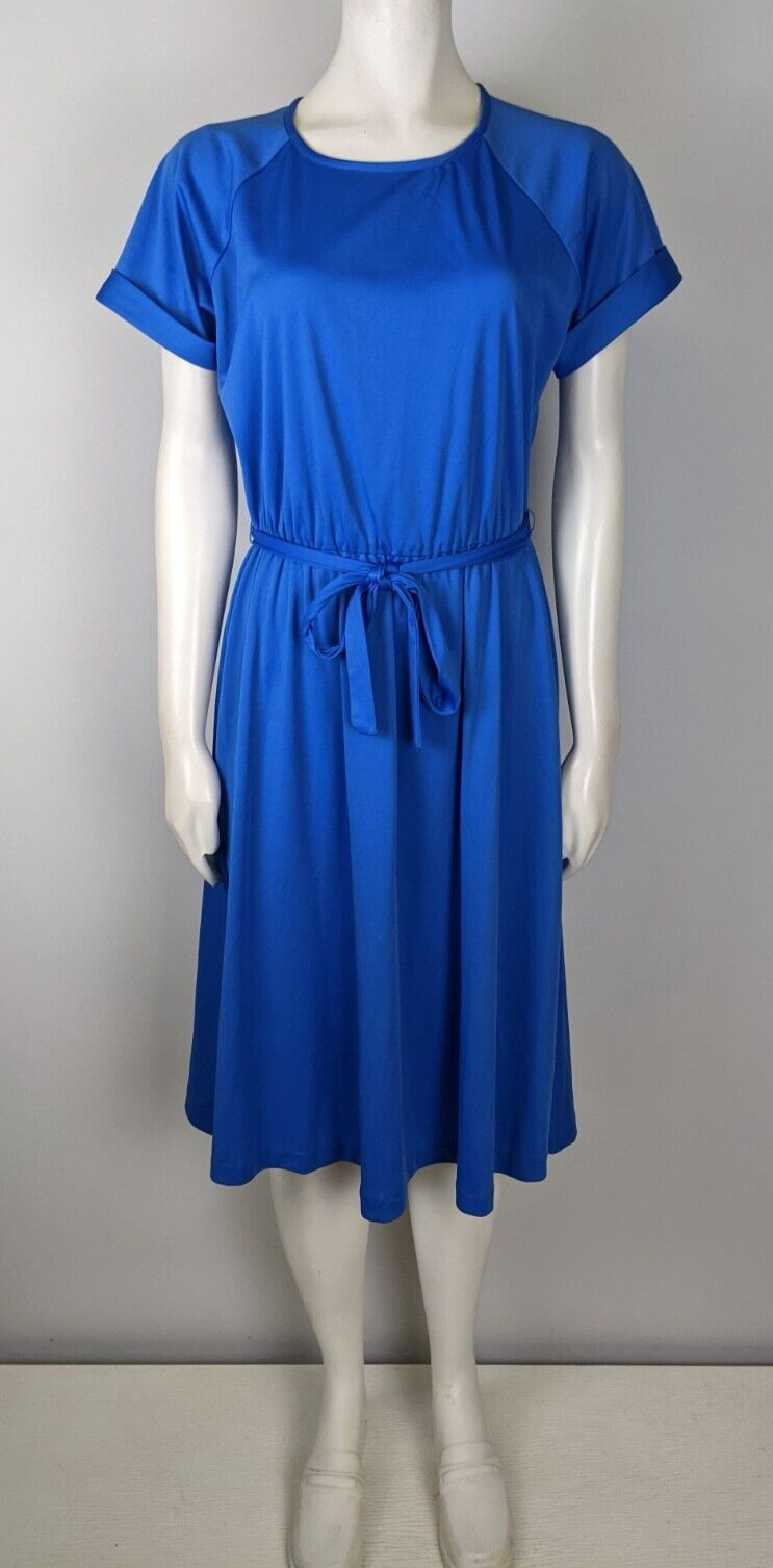Vintage 70s Women’s Dress Size 12 Haband For Her Blue Belted Stretch Knit