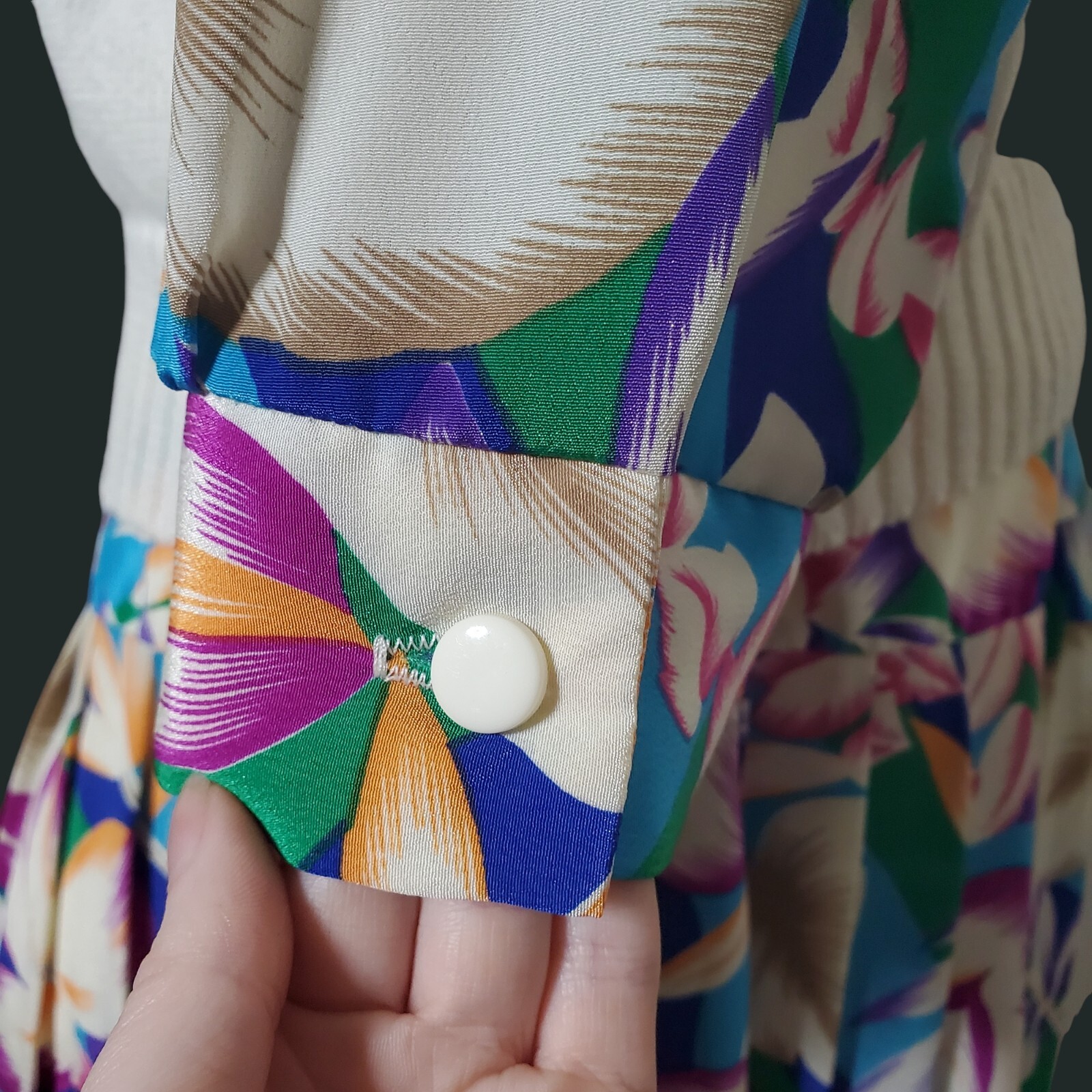 Vintage Green Pink Floral Pleated Skirt Suit Long Sleeve Top Size 1X (No Tags)