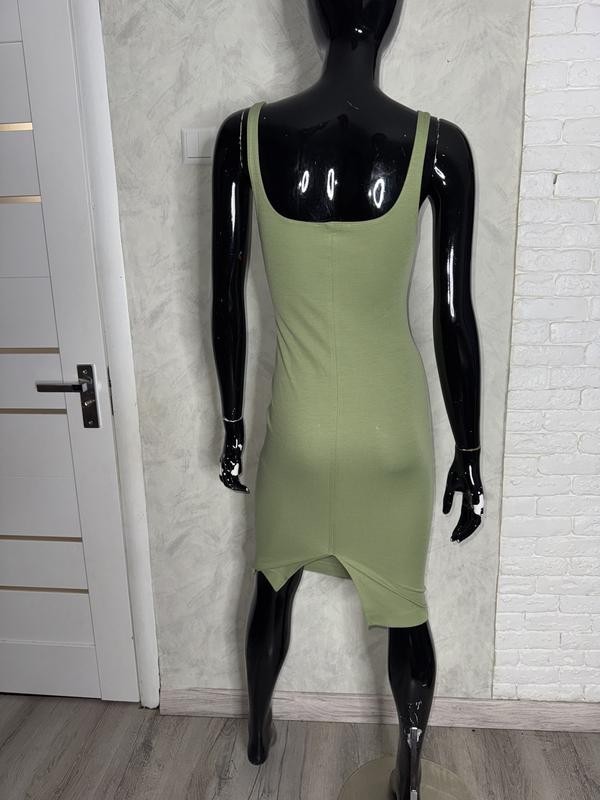Zara Olive Green Square Neck Bodycon Dress Size M