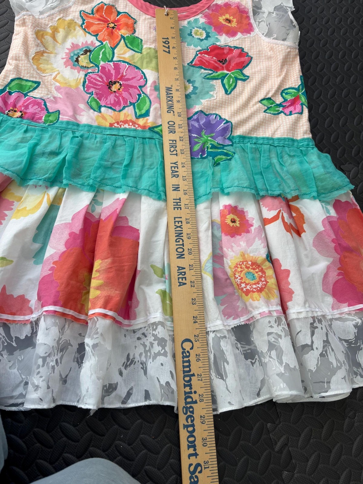 Upcycled Pinafore Dress: Floral Appliques, Lace Trim, OOAK Handmade Tunic