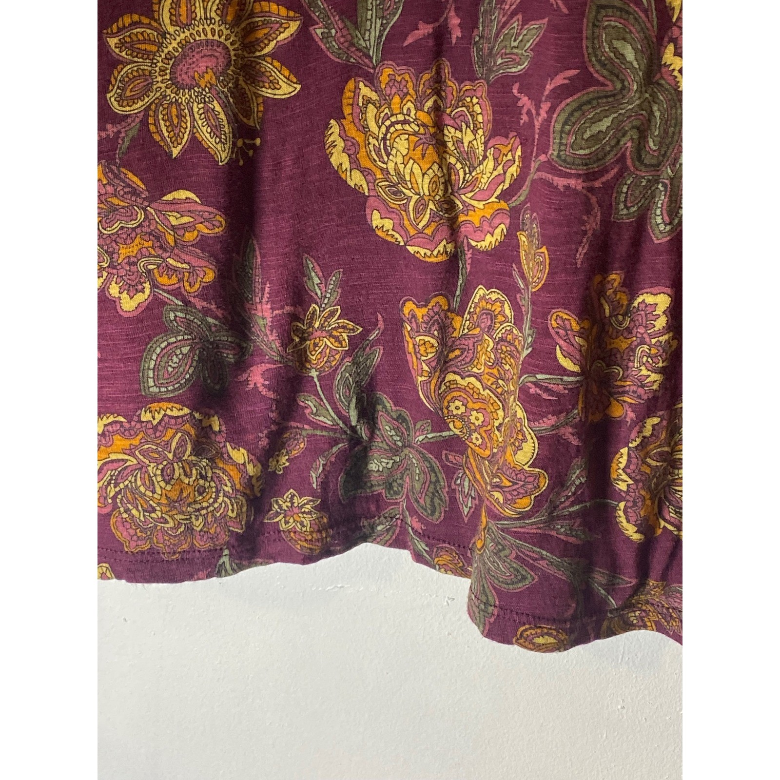 Lucky Brand Small Boho Floral Bell Sleeve V Neck Peasant Blouse Top Burgundy