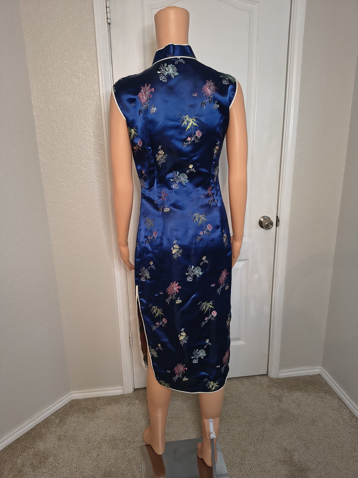 Vintage Asian Blue Dress Retro Glam Size 34 Approx Size Medium Traditional -DP29