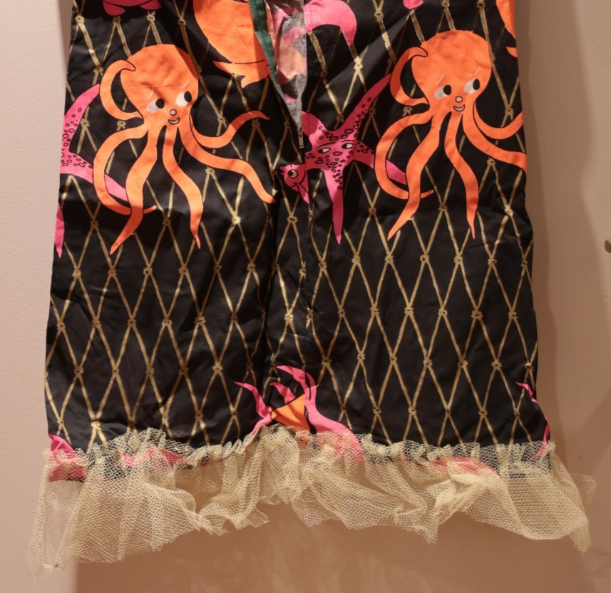 Vintage Sleeveless Dress Fish Octopus Sea Black Gold Pink Orange S/M *** RARE